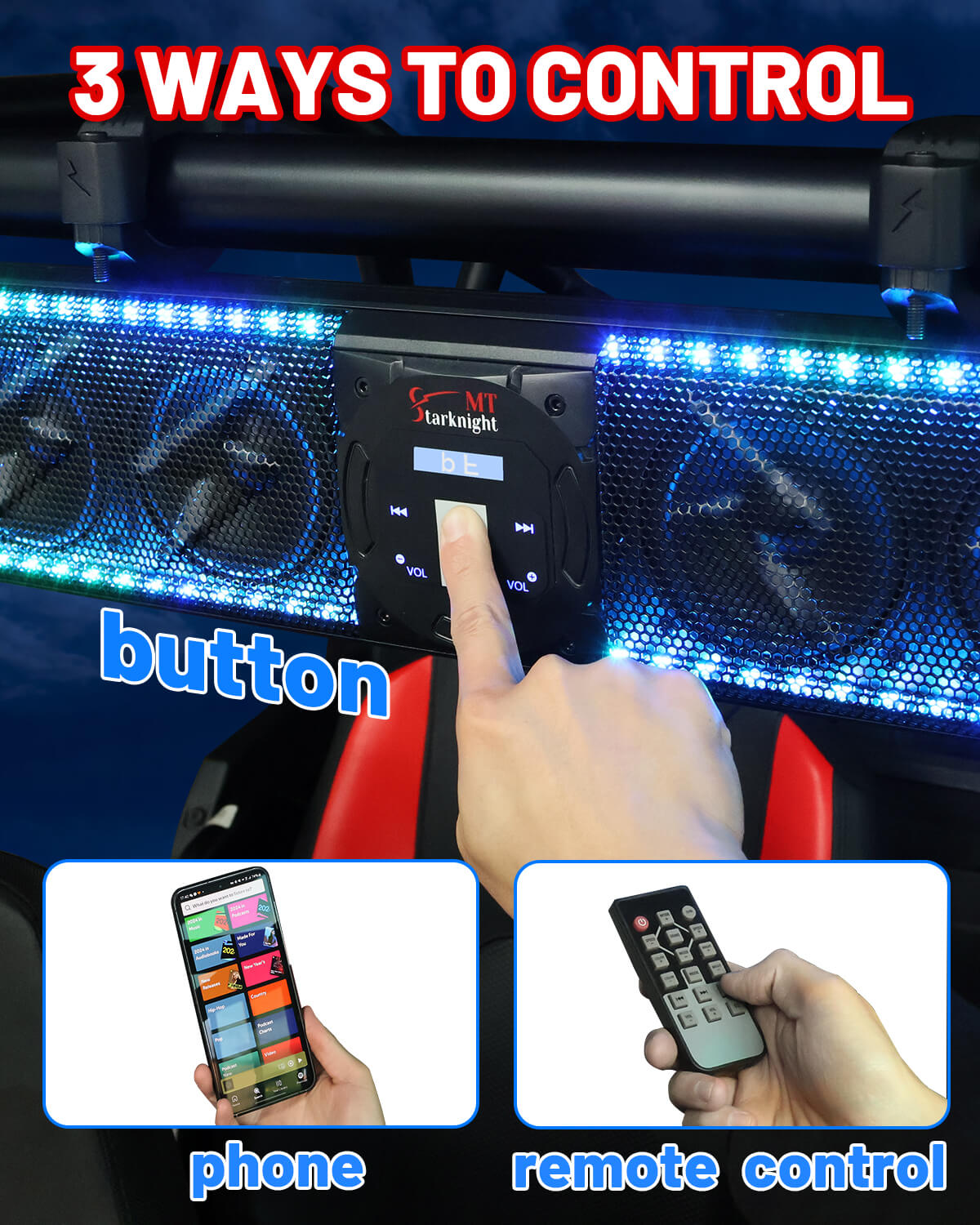 3 ways to control 6 speaker utv sound bar