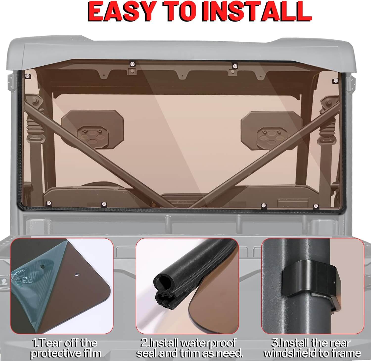 CFMOTO UForce 600 Rear Tinted Windshield easy installation