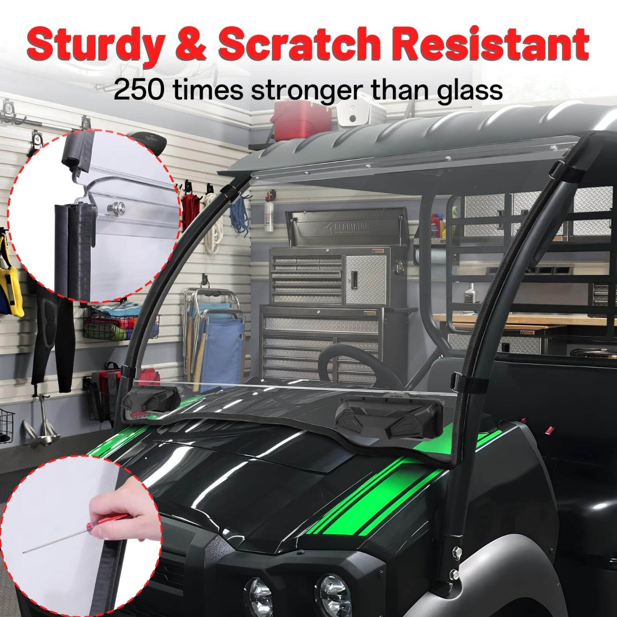 Kawasaki mule sx windshield features scratch resistant 