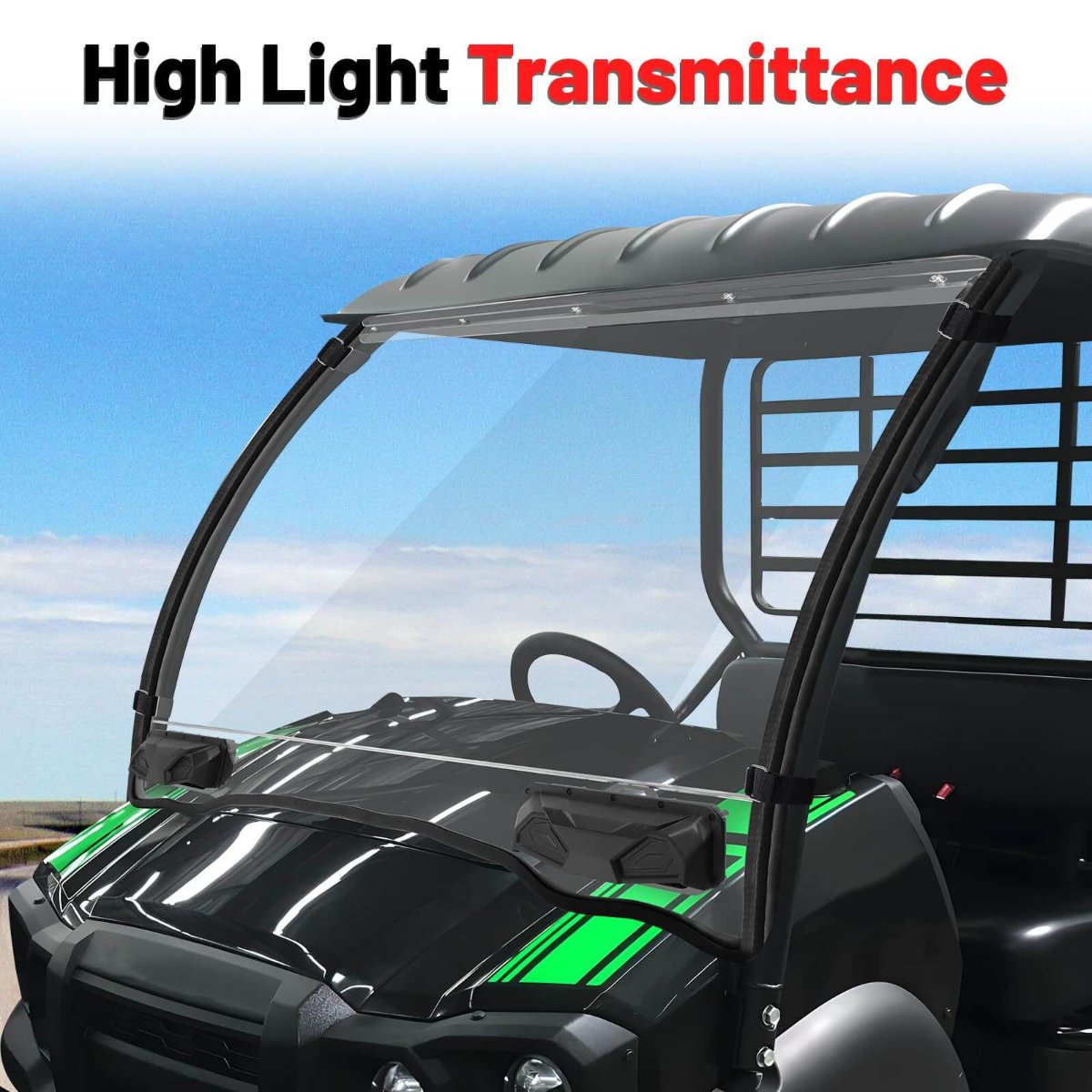 Mule SX vnted windshield high light transmittance