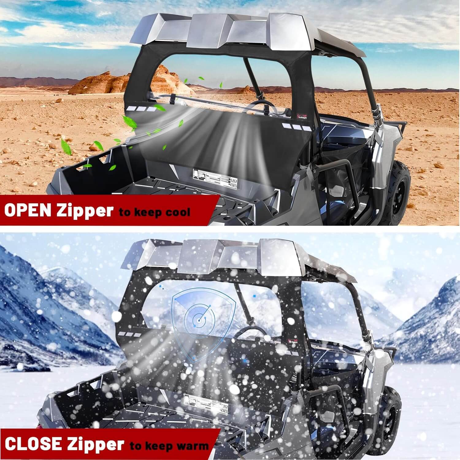 rzr soft rear windshield zip and unzip modes