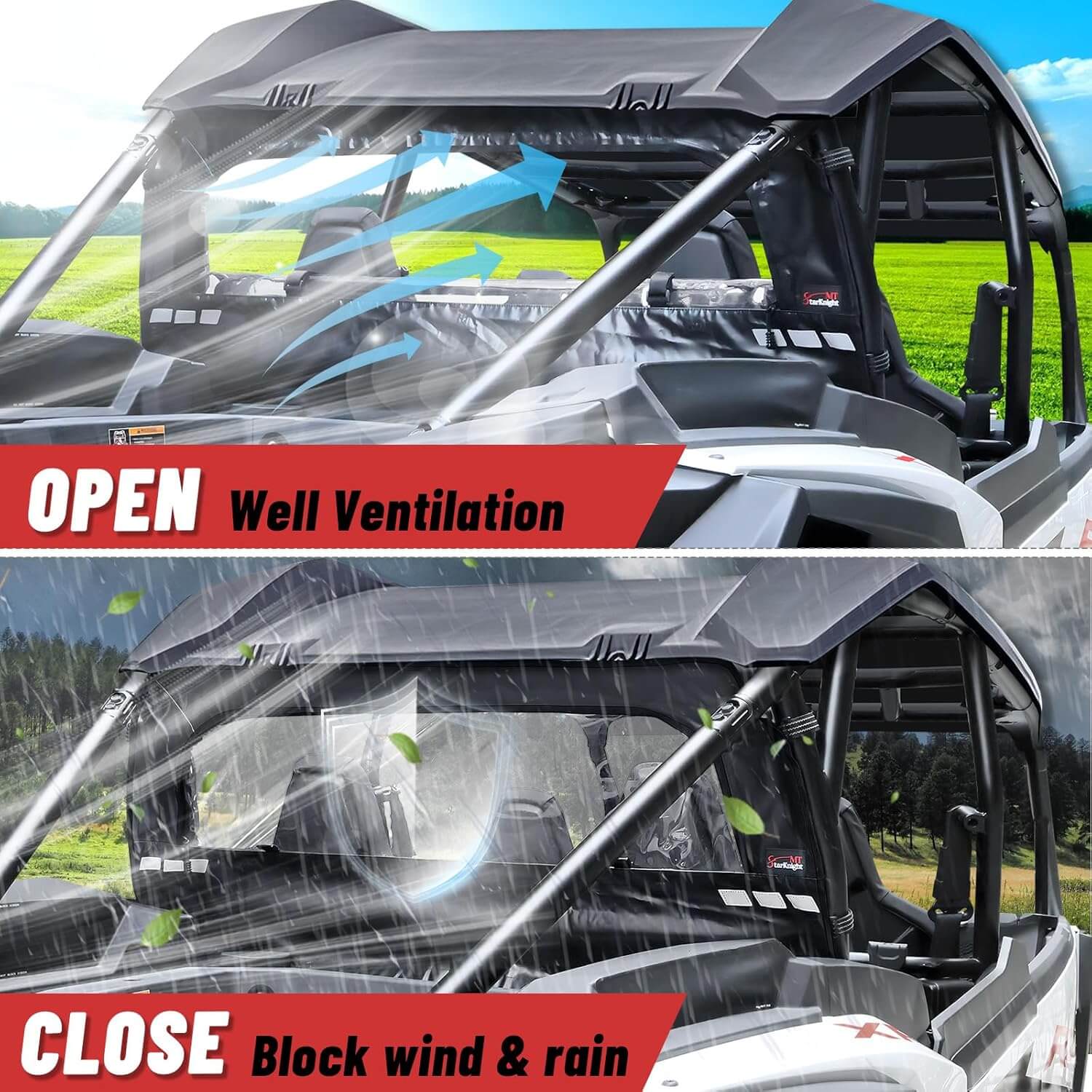 RZR XP 1000 soft rear windshield open and close design