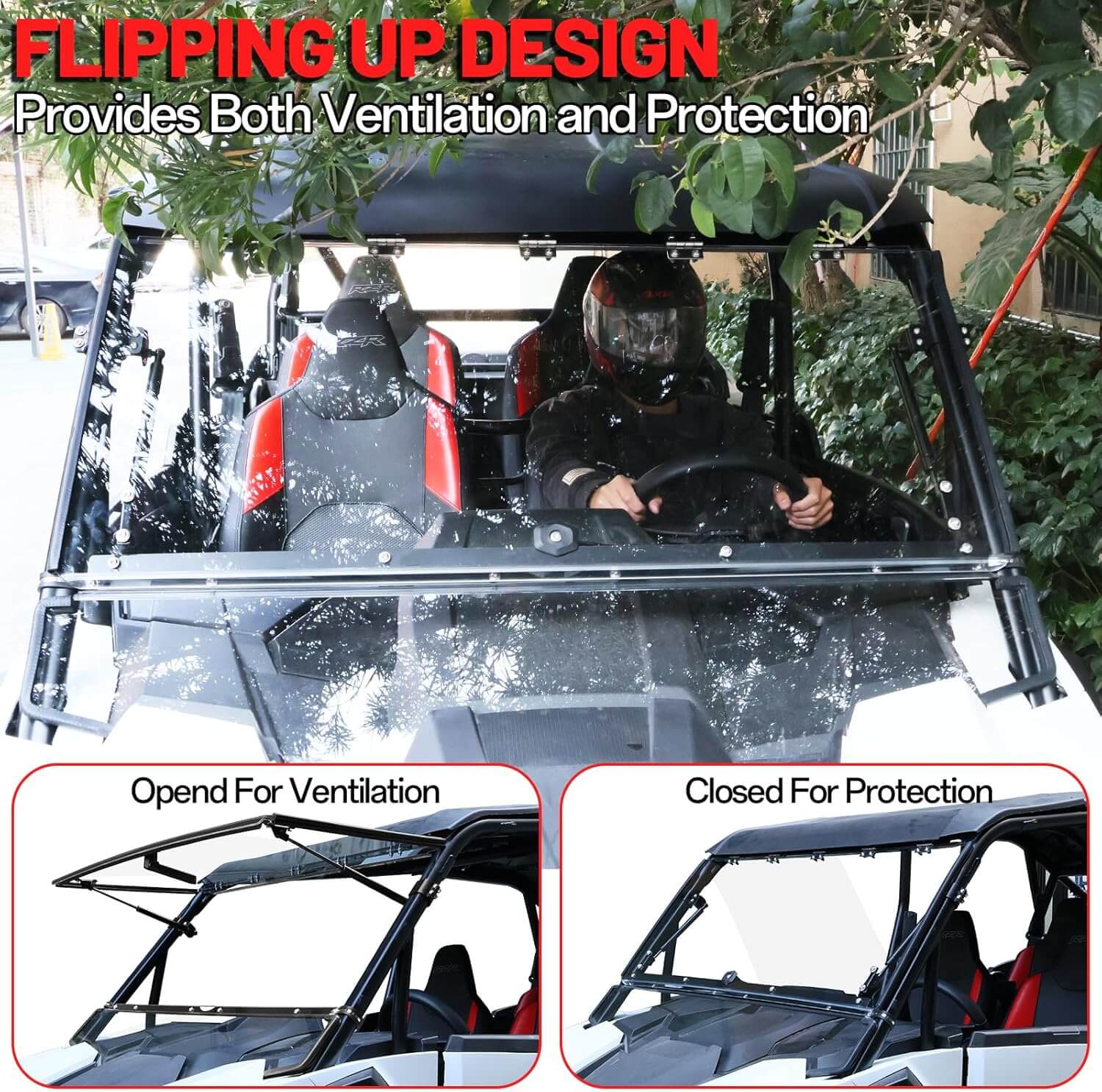 polaris rzr xp 1000 flip front windshield flip-up design