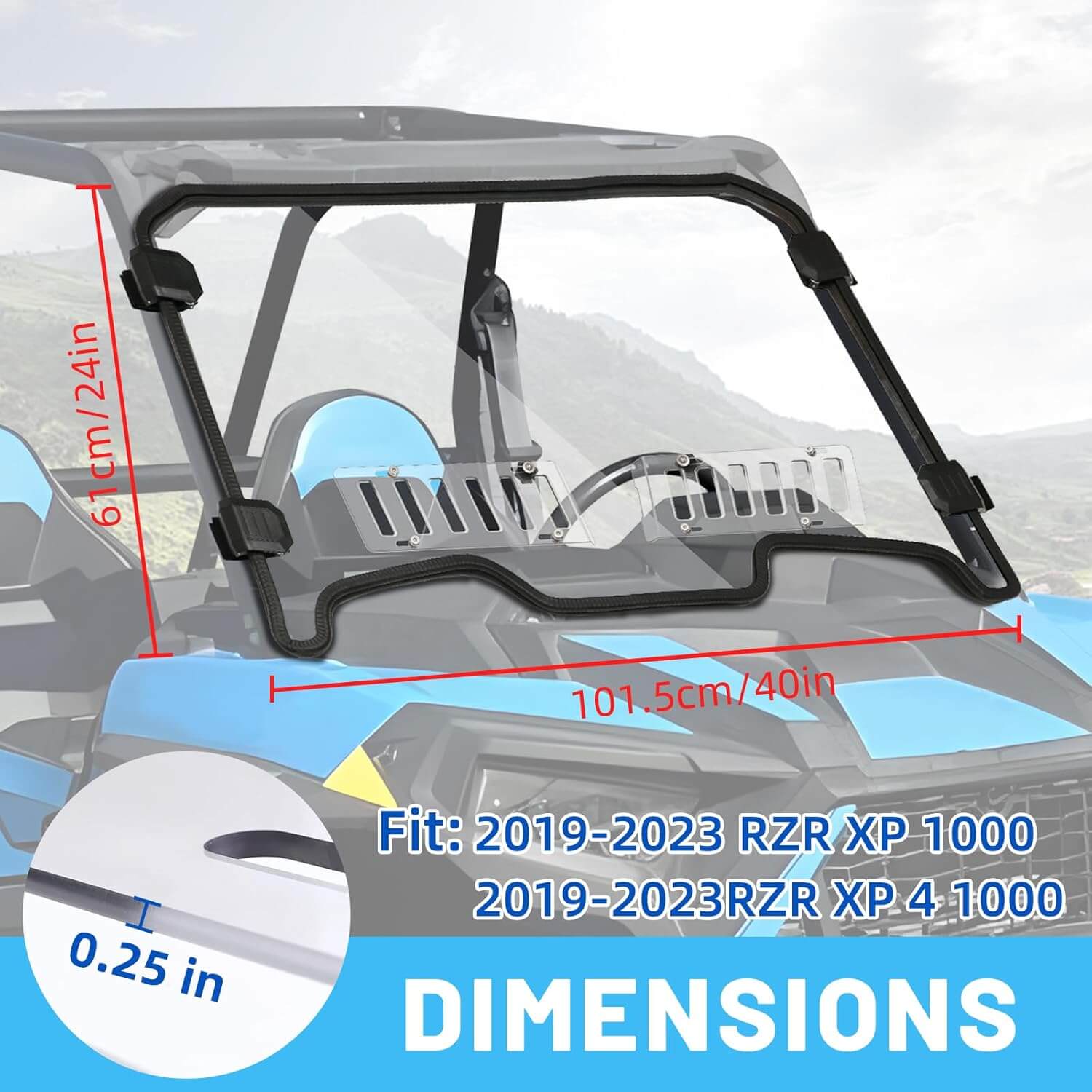 rzr xp 1000 vented windshield fitment and dimension