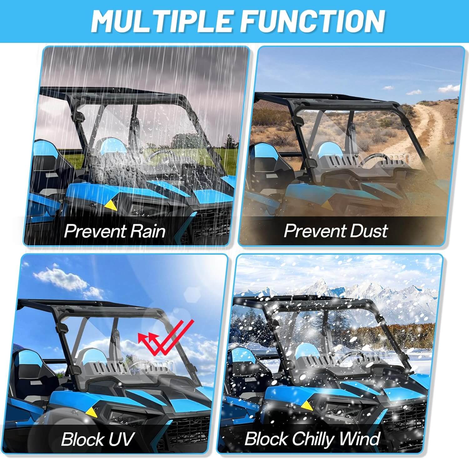 rzr xp 1000 vented windshield prevent  rain and dust