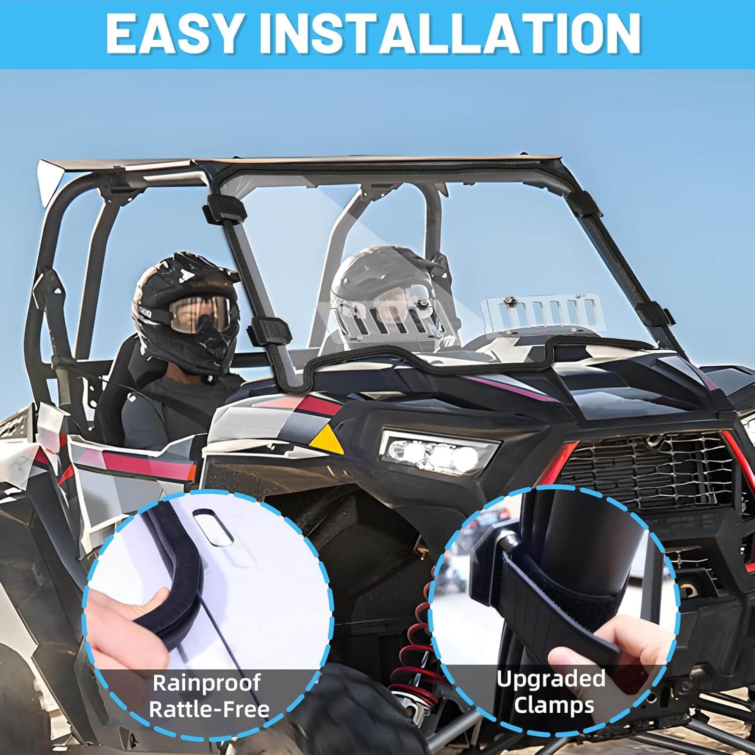 easy to install the StarknightMT rzr xp 1000 vented windshield