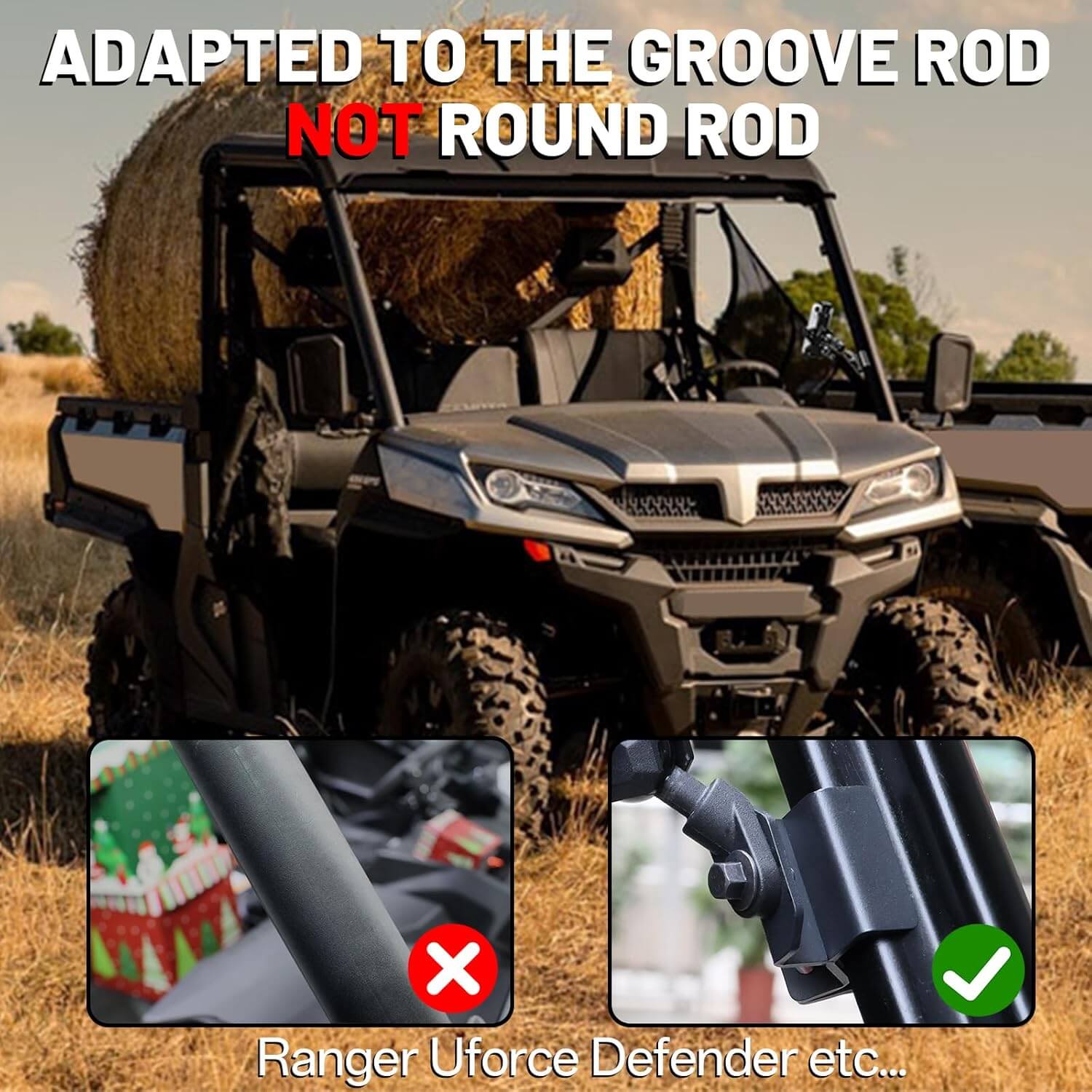 Polaris Ranger Grooved Roll Cage Phone Holder adapted to the grooved rod