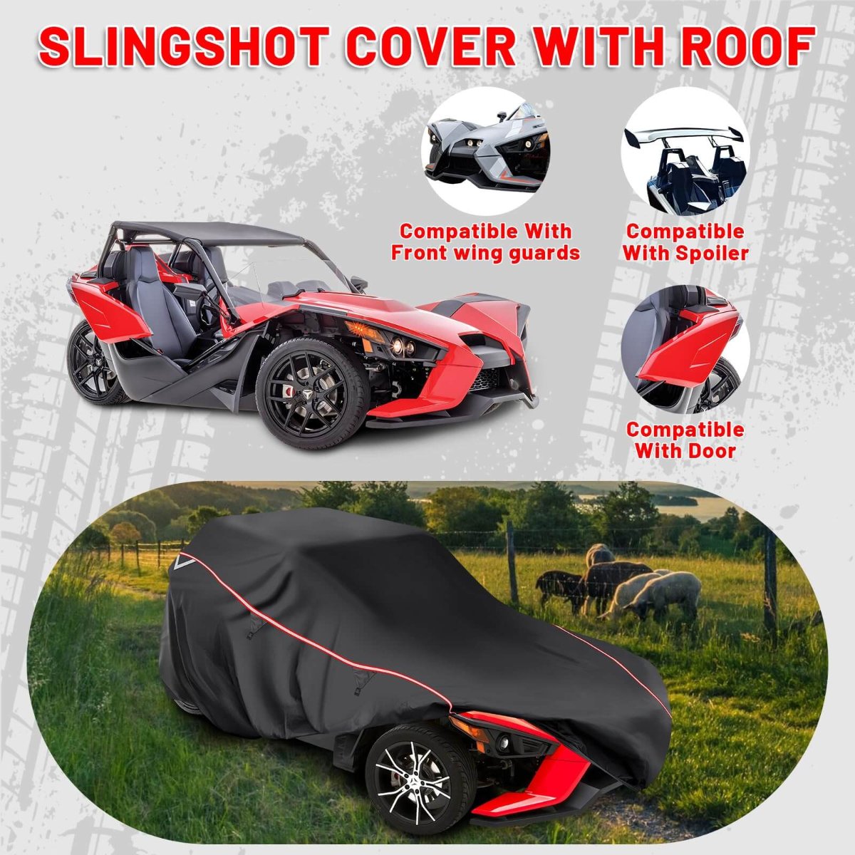 slingshot cover with roof fit with door and wing guards