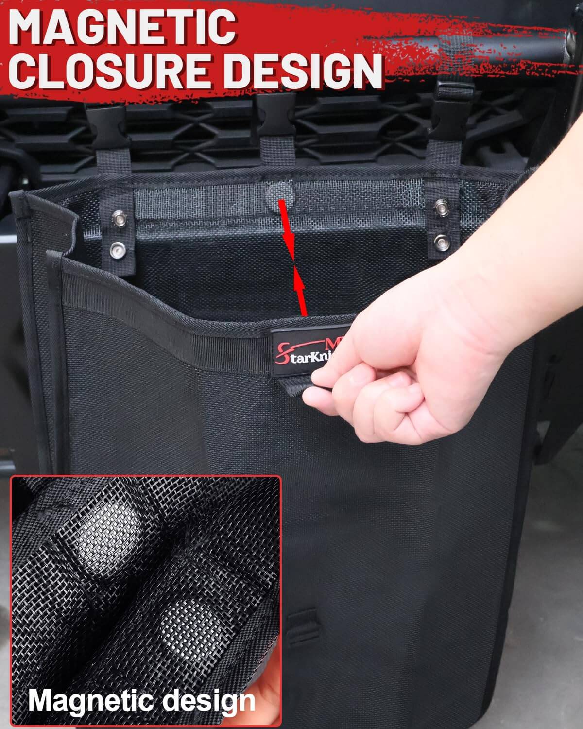 magnetic closure design of utv trash bag