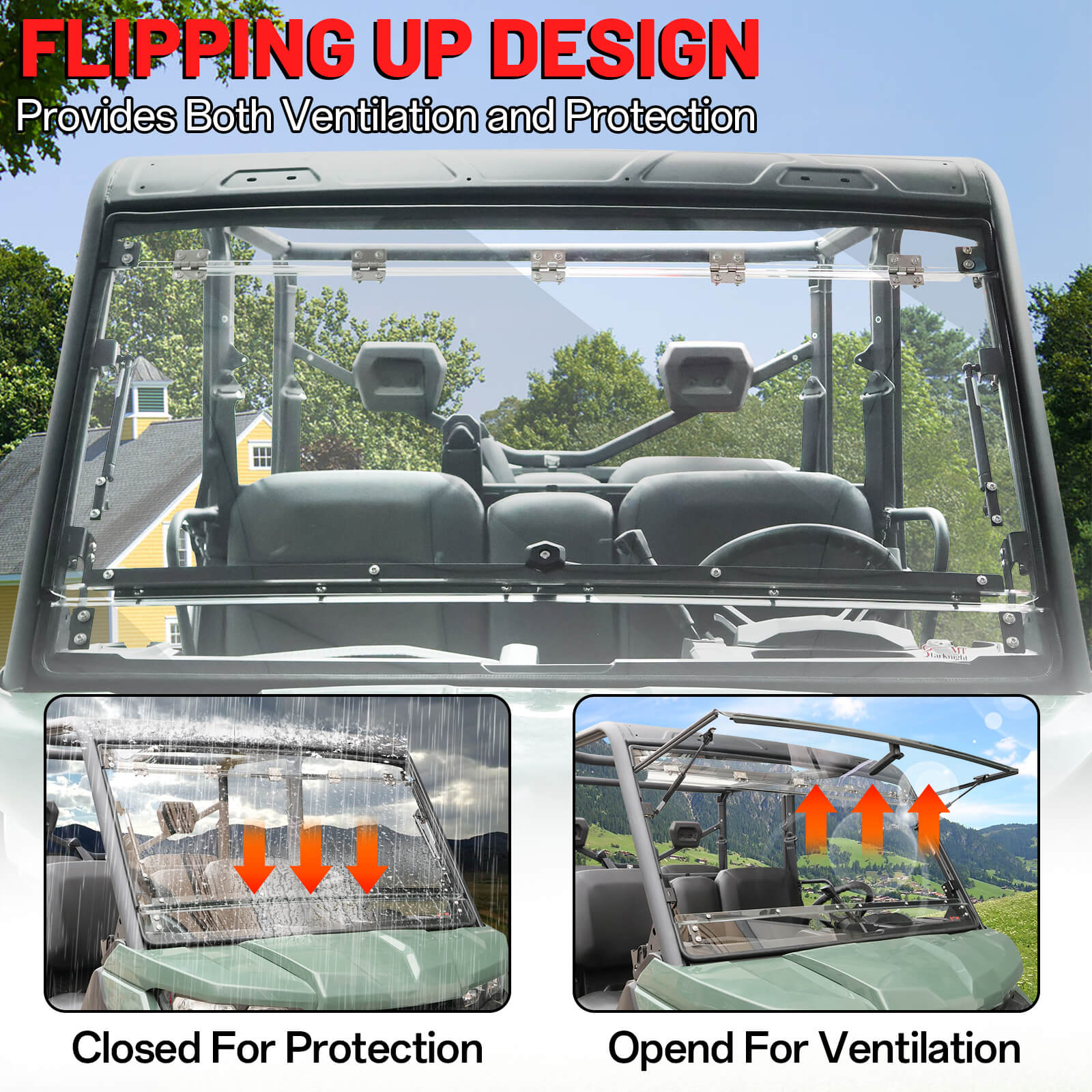 can-am defender flipping design provides ventilation and protection
