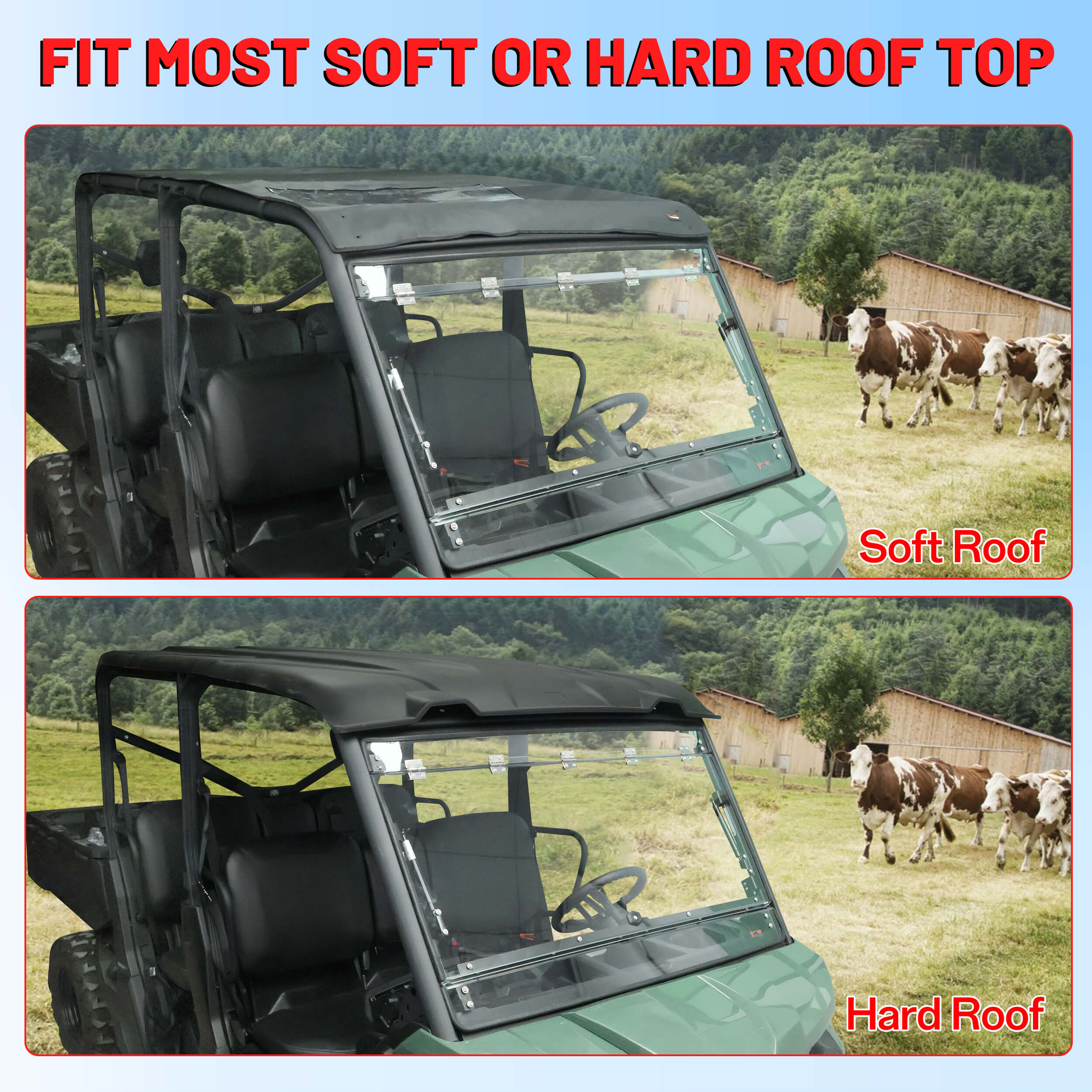 can-am defender HD flip windshield fit most soft and hard roof