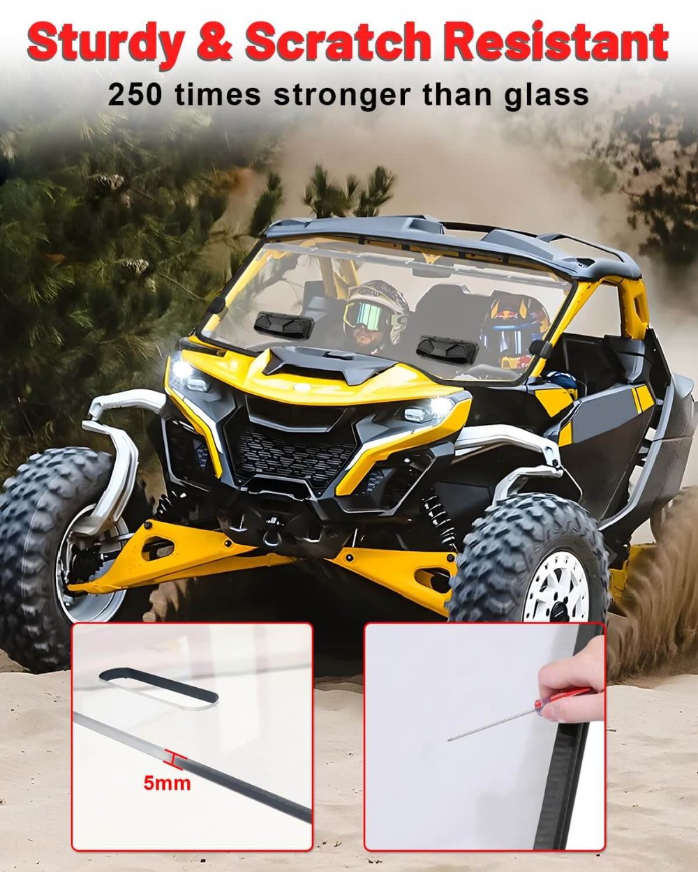  maverick r front windshield sturdy & scratch resistant material 