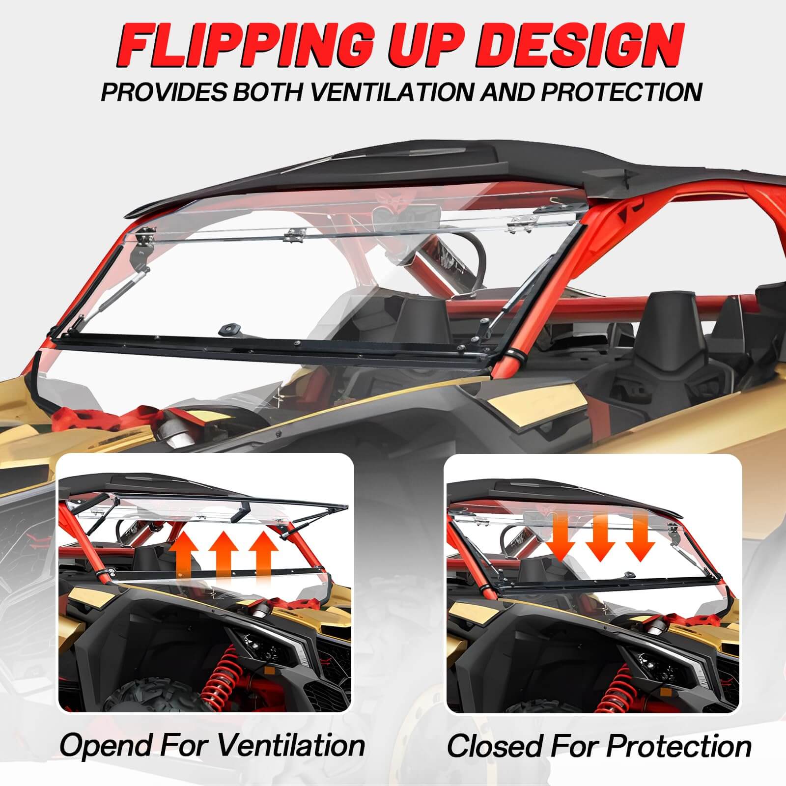 flipping  up design of can am x3 flip windshield
