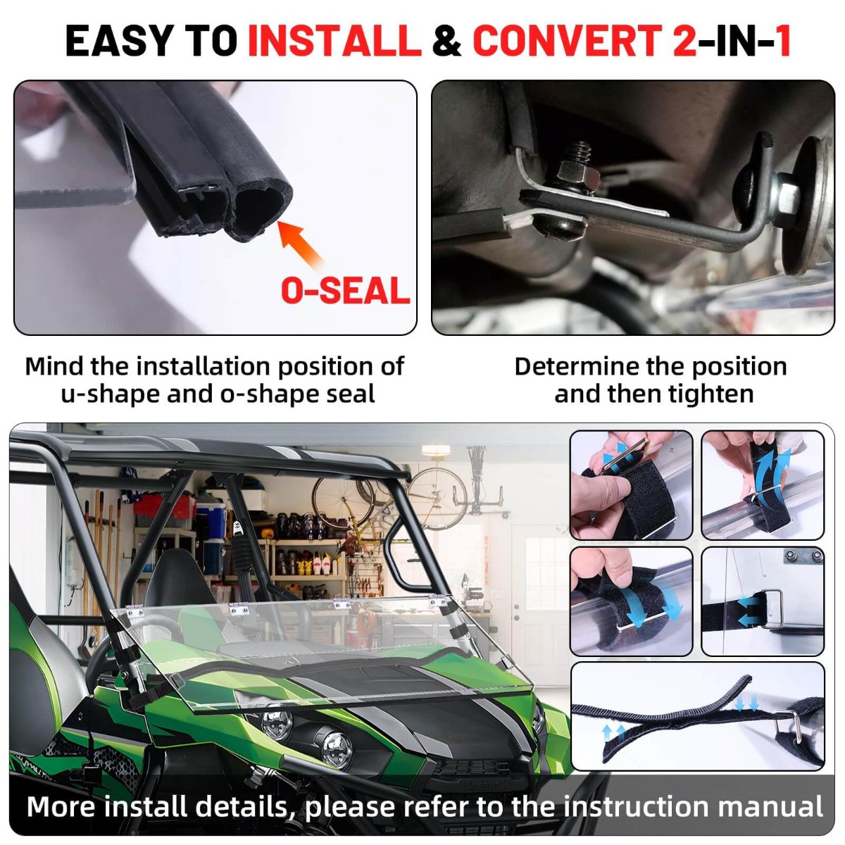 easy to install & convert teryx filp windshield