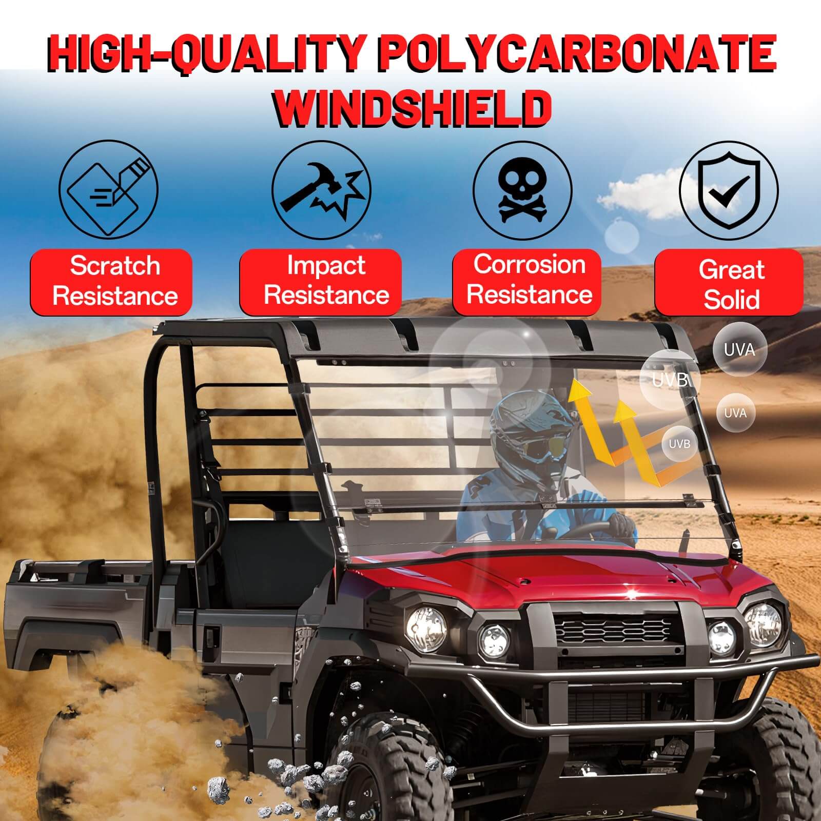 Kawasaki Mule Pro Scratch-Resistant Flip Windshield