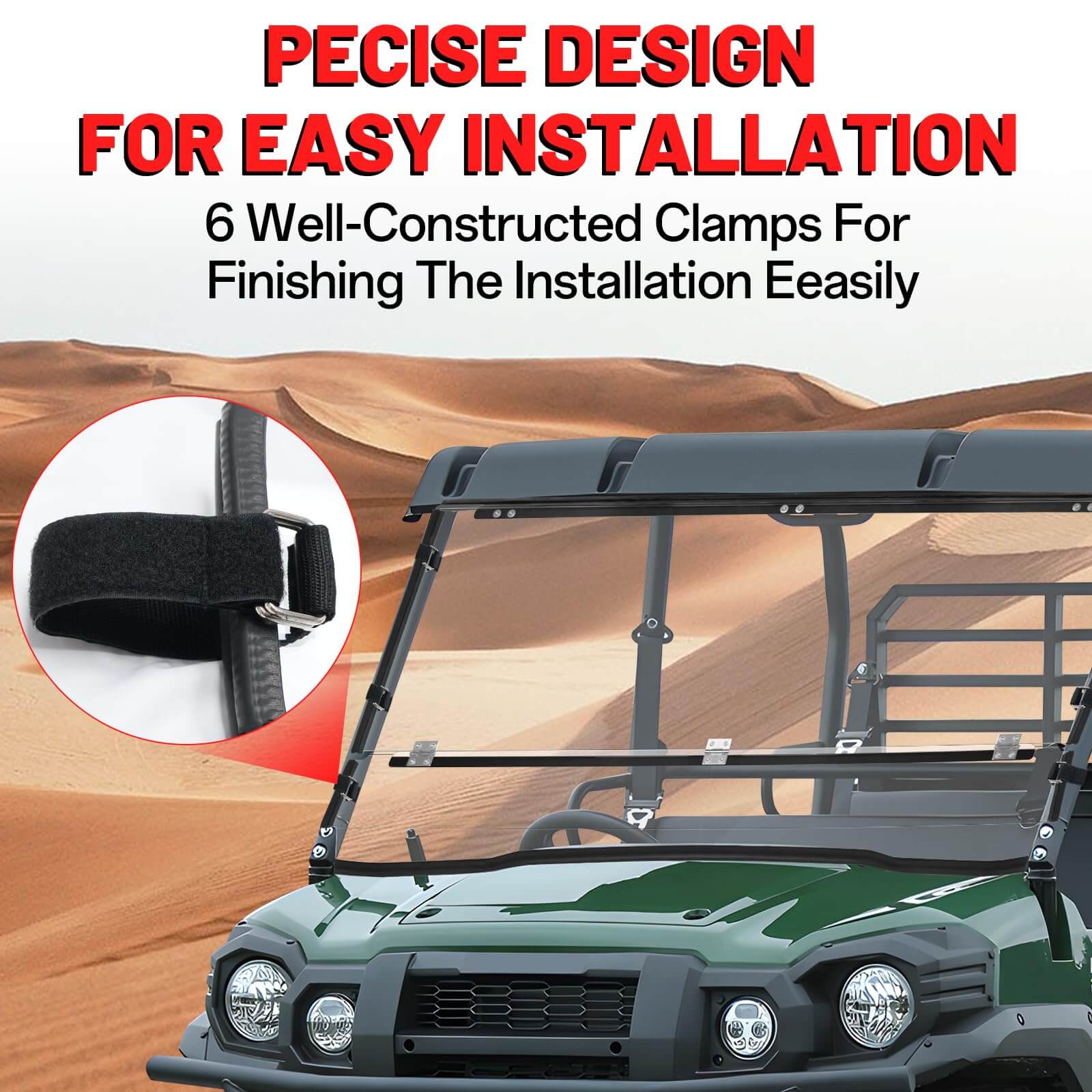 Kawasaki Mule Pro Scratch-Resistant Flip Windshield