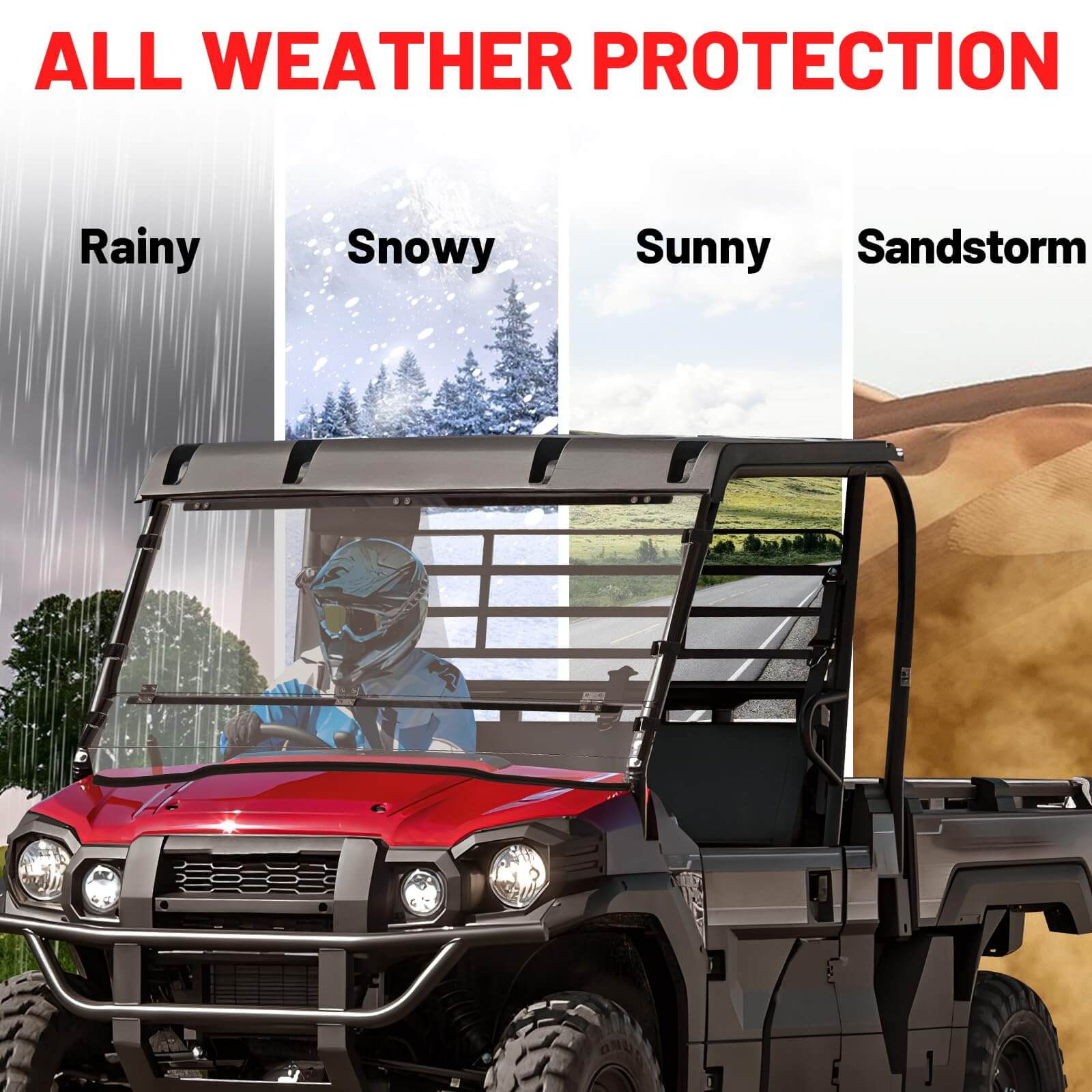 Kawasaki Mule Pro Scratch-Resistant Flip Windshield