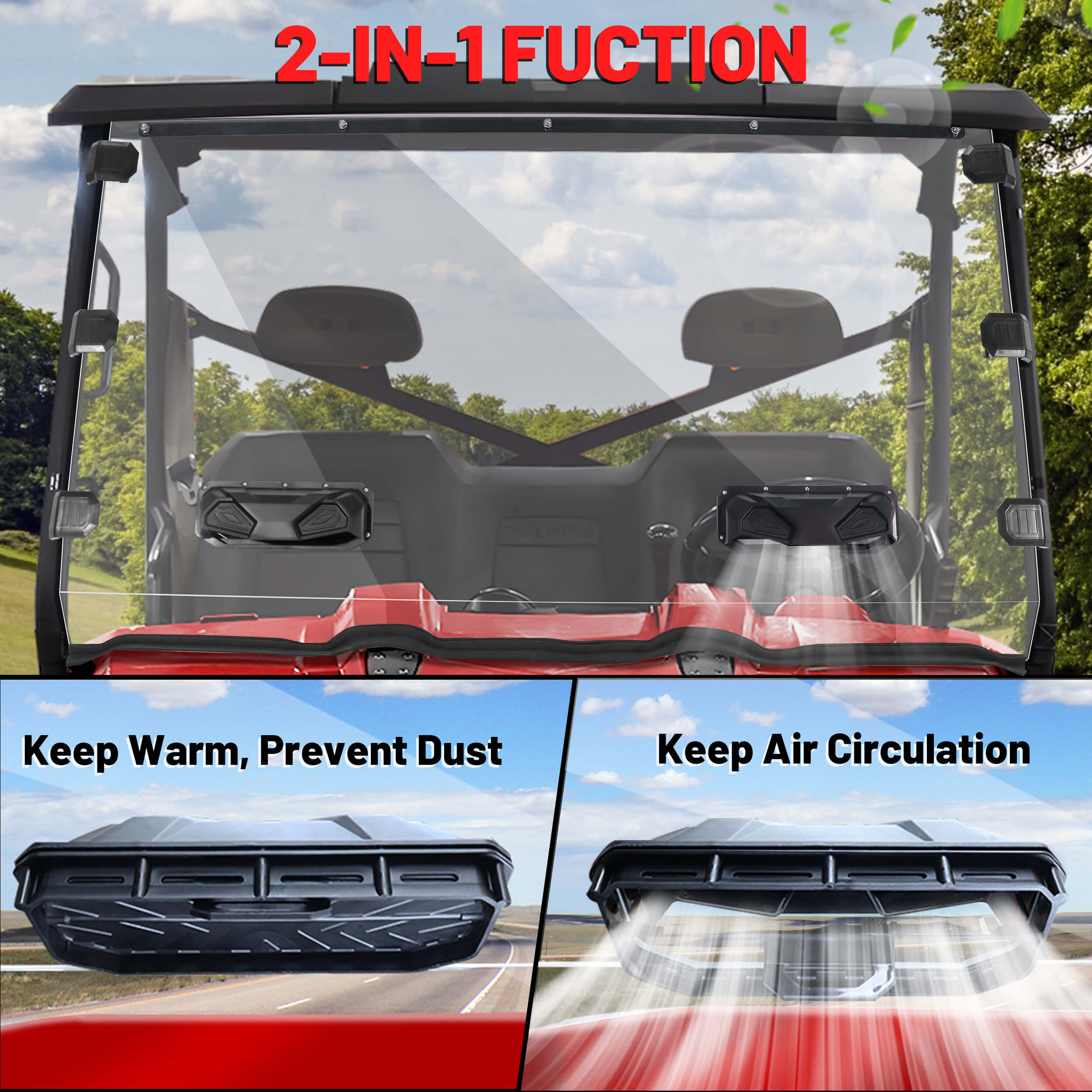 2-in-1 fuction of Polaris ranger 800 vent windshield