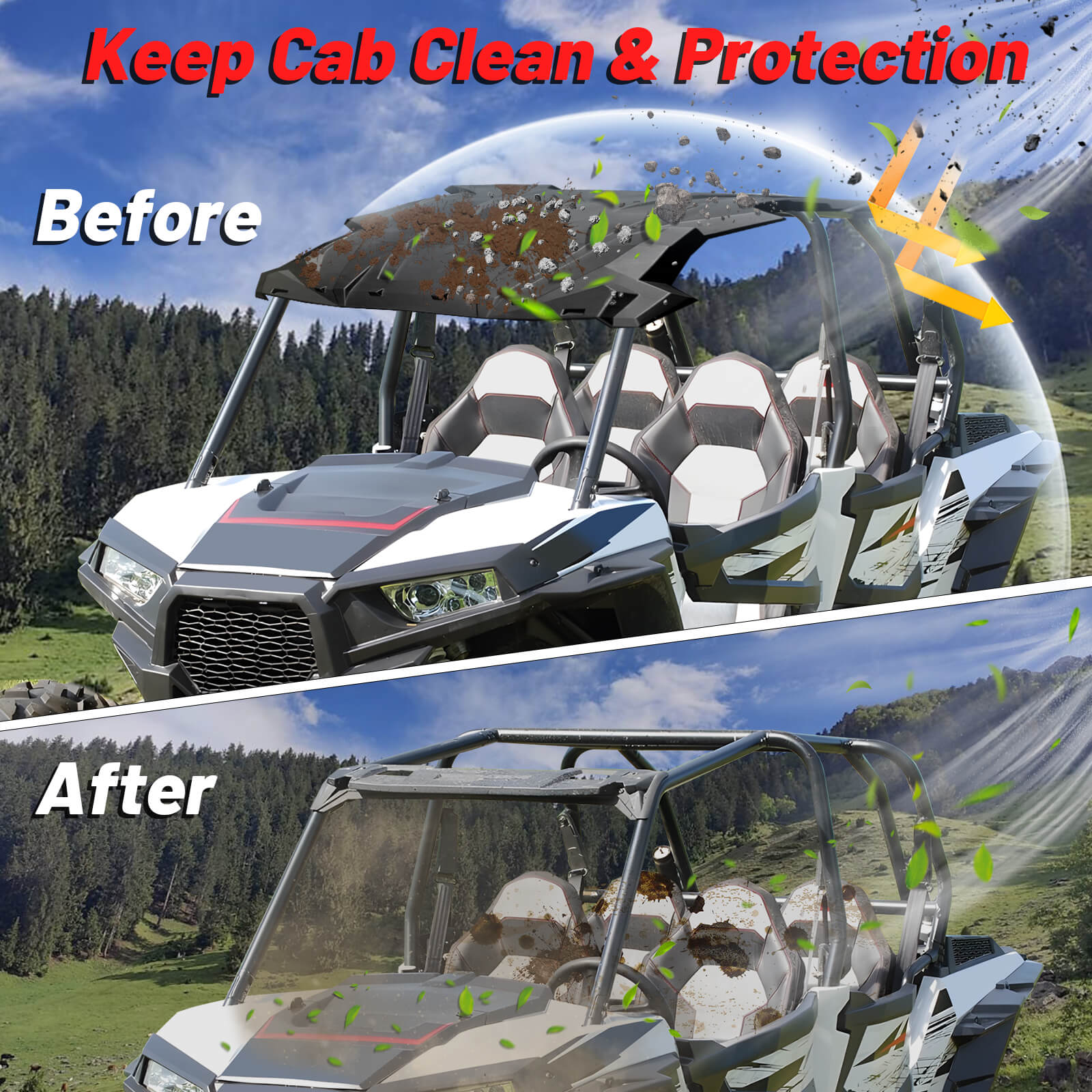 before and after install RZR XP 4 1000 plastic roof