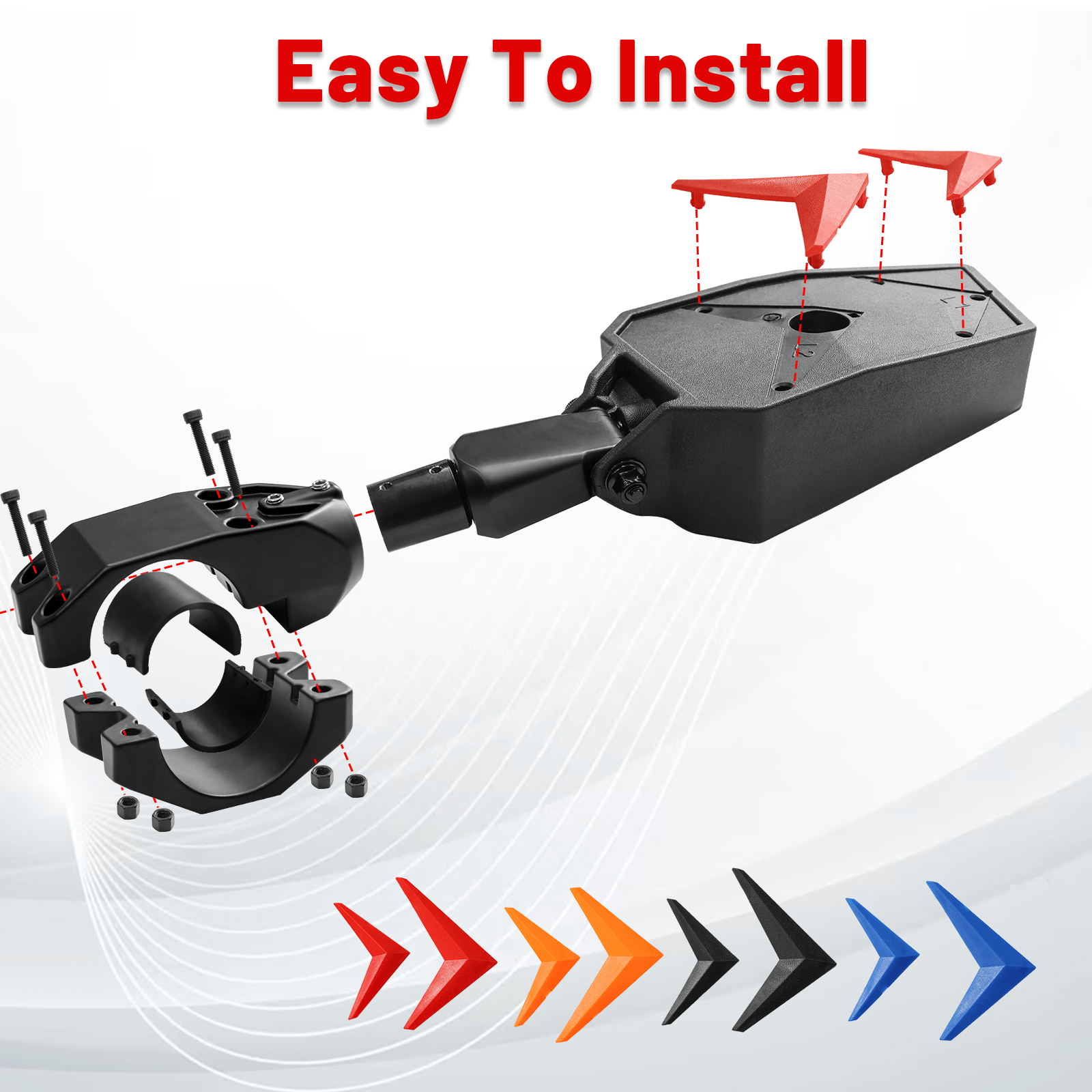 easy to install utv side mirrror for 1.75-2 roll bar